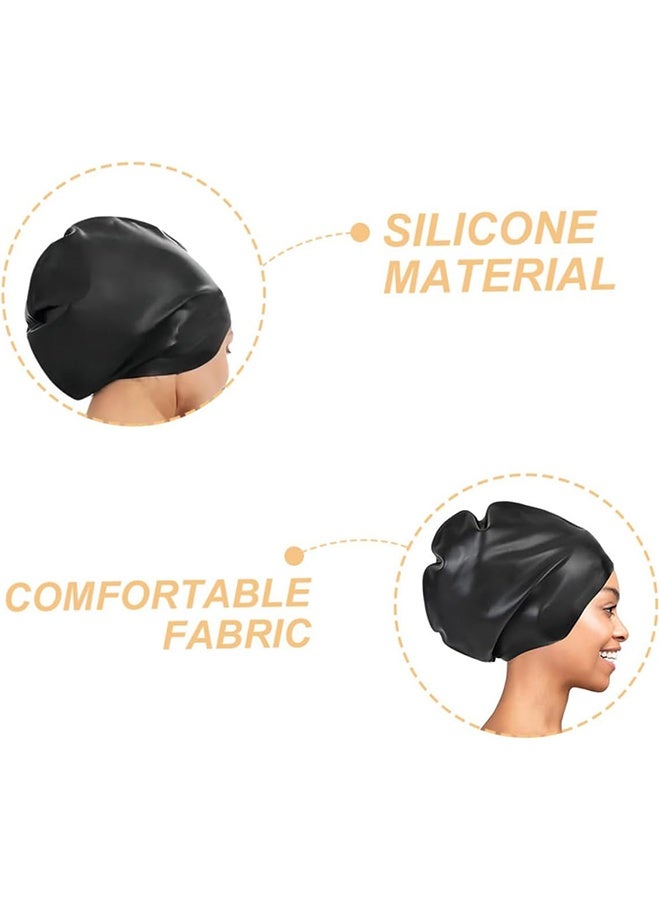 واي جيه قبعة سباحة كبيرة الحجم قبعة سباحة كبيرة ذات شعر طويل مع مساحة إضافية للنساء ذوات الشعر الكثيف الطويل ، قبعة سباحة مقاومة للماء للبالغين قبعة الاستحمام تحافظ على الشعر جافا أسود 1 قطعة - Image 2