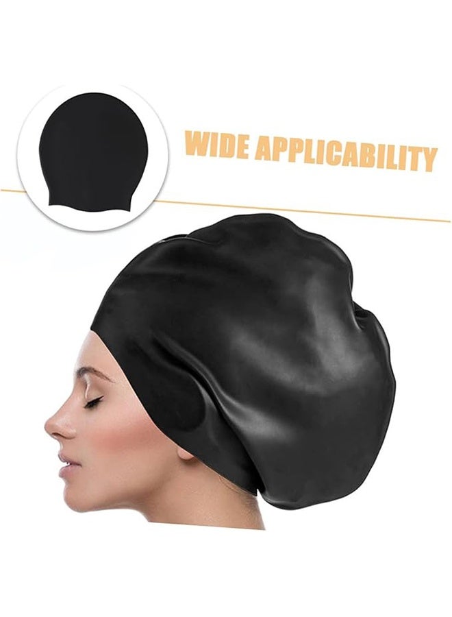 واي جيه قبعة سباحة كبيرة الحجم قبعة سباحة كبيرة ذات شعر طويل مع مساحة إضافية للنساء ذوات الشعر الكثيف الطويل ، قبعة سباحة مقاومة للماء للبالغين قبعة الاستحمام تحافظ على الشعر جافا أسود 1 قطعة - Image 4