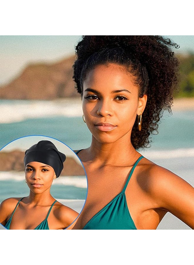 واي جيه قبعة سباحة كبيرة الحجم قبعة سباحة كبيرة ذات شعر طويل مع مساحة إضافية للنساء ذوات الشعر الكثيف الطويل ، قبعة سباحة مقاومة للماء للبالغين قبعة الاستحمام تحافظ على الشعر جافا أسود 1 قطعة - Image 5