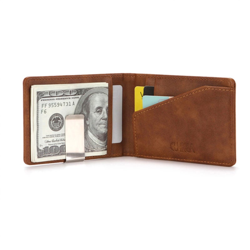 New Fashion Men Money Clip Faux Leather Slim Wallet ID Credit Card Holder Cash Clip - Image 2