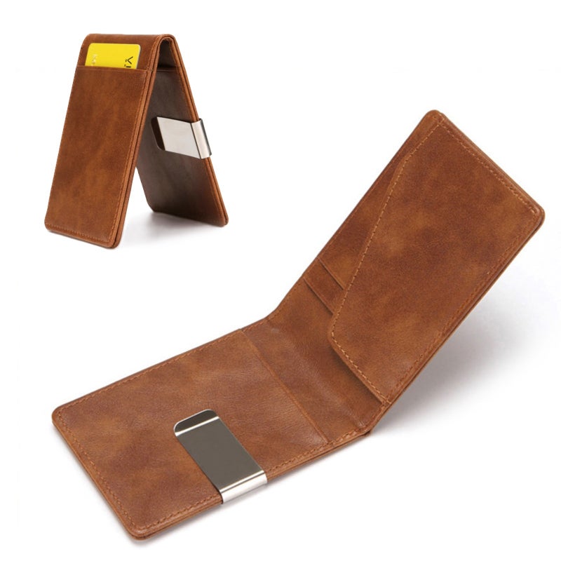 New Fashion Men Money Clip Faux Leather Slim Wallet ID Credit Card Holder Cash Clip - Image 1
