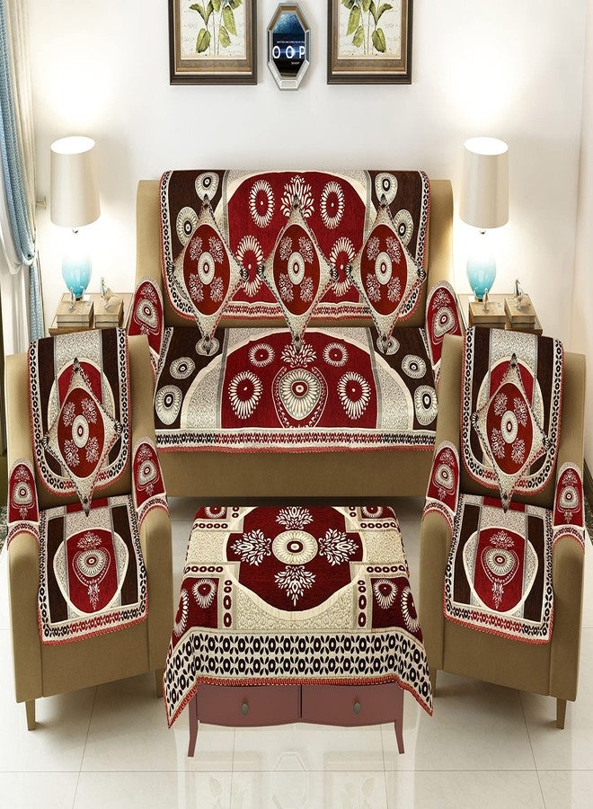 jayvaam Sawna Homes Sofa Cover With Cushion Cover And Table Cover-3 Seater&2 Seater Chenille Velvet Sofa Covers With Arm Set 16 Pcs - 3+1+1 Panels For Home Living Room Sofa Couch Decor (Coffe Maroon) - Image 1