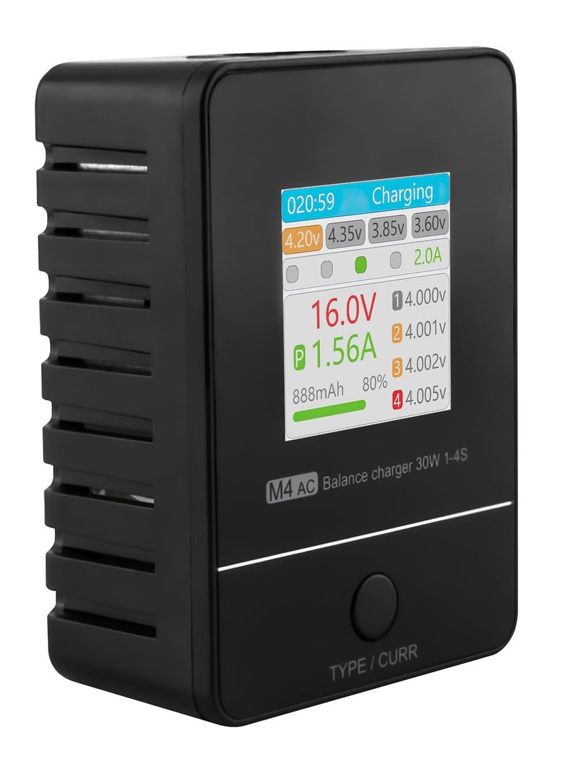 SYOSI - Lipo Balance Charger 30W 1-4S AC 100-240V RC Battery Charger for LiPo LiHV Life Smart Battery Charger Lipo Charger Lipo Battery Charger, Convenient To Read, High Power Density (M4AC) - Image 1