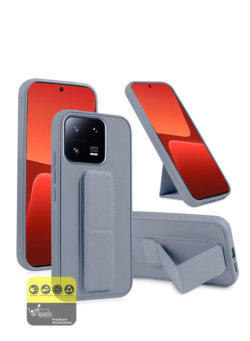 Wtech Hand Grip And Multi Stand Magnetic Car Mount Kickstand Finger Strap Case Cover For Xiaomi 13 5G 2023 Grey - Image 1