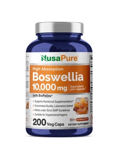 NusaPure Boswellia Serrata 10,000 mg Per Veggie Caps 200 Count (Ext. 20:1, Non-GMO, Gluten Free, Bioperine) Ayurvedic Herb: Indian Olibanum, Frankincense