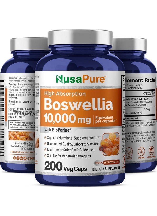 NusaPure - NusaPure Boswellia Serrata 10,000 mg Per Veggie Caps 200 Count (Ext. 20:1, Non-GMO, Gluten Free, Bioperine) Ayurvedic Herb: Indian Olibanum, Frankincense - Image 1