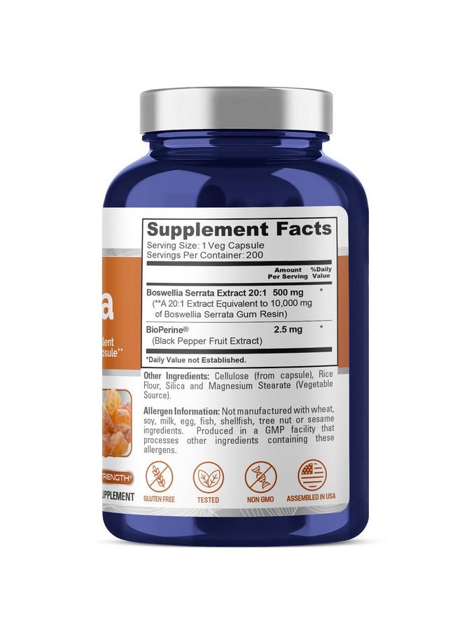 NusaPure - NusaPure Boswellia Serrata 10,000 mg Per Veggie Caps 200 Count (Ext. 20:1, Non-GMO, Gluten Free, Bioperine) Ayurvedic Herb: Indian Olibanum, Frankincense - Image 1