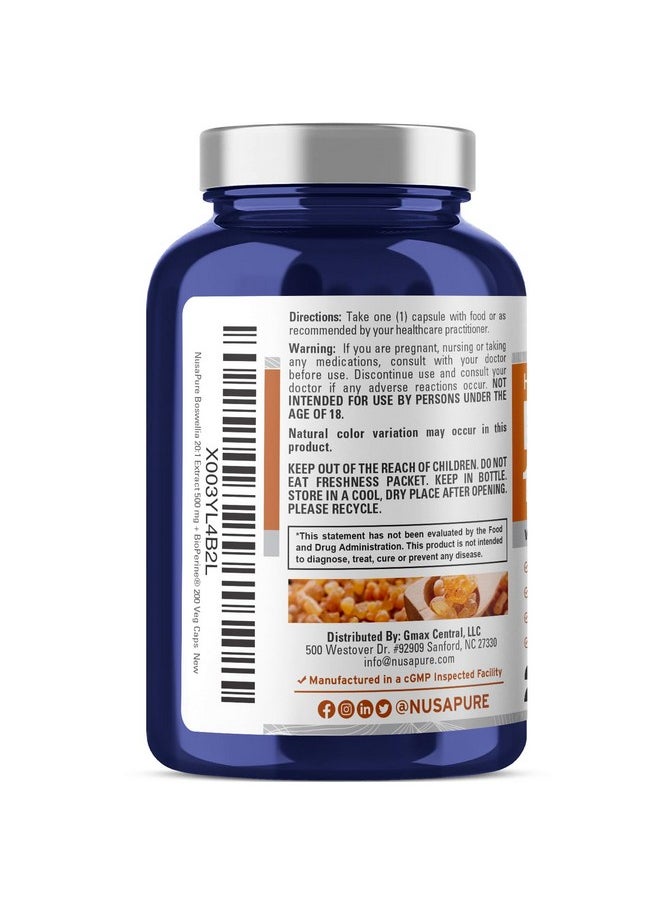 NusaPure - NusaPure Boswellia Serrata 10,000 mg Per Veggie Caps 200 Count (Ext. 20:1, Non-GMO, Gluten Free, Bioperine) Ayurvedic Herb: Indian Olibanum, Frankincense - Image 1