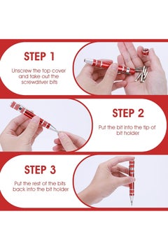 Plan A Mini Screwdriver Set 8 in 1 Multifunctional Magnetic Screwdriver Portable Flat Head Screwdriver for Hand Tool Repair and Installation (Red)  - Image 4