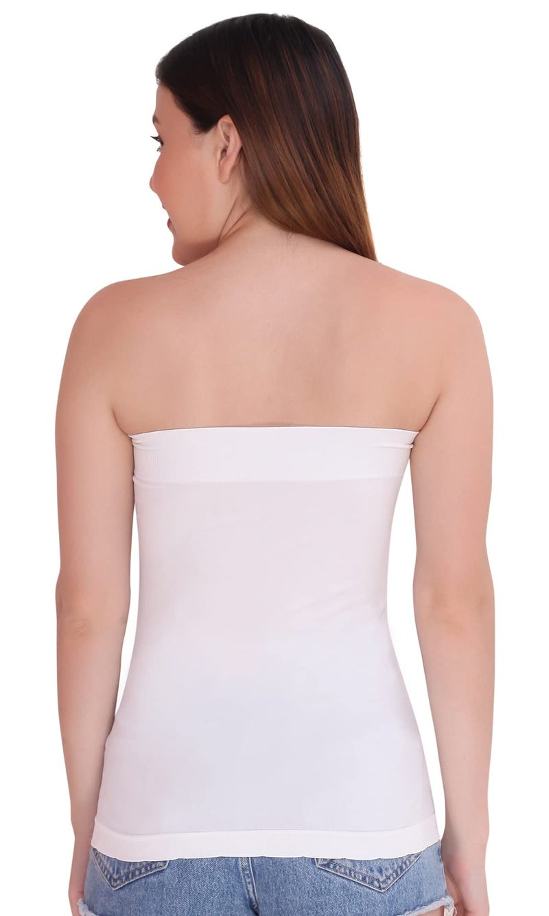 PLUMBURY Nylon Strapless Casual Style Camisole Long Tube Top For Women, Free Size (Pack Of 3) Black/Beige/White - Image 2