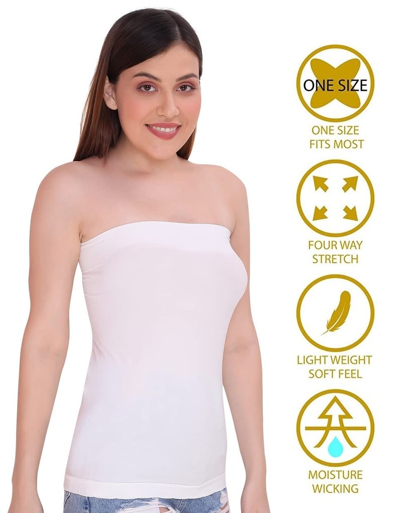 PLUMBURY Nylon Strapless Casual Style Camisole Long Tube Top For Women, Free Size (Pack Of 3) Black/Beige/White - Image 3