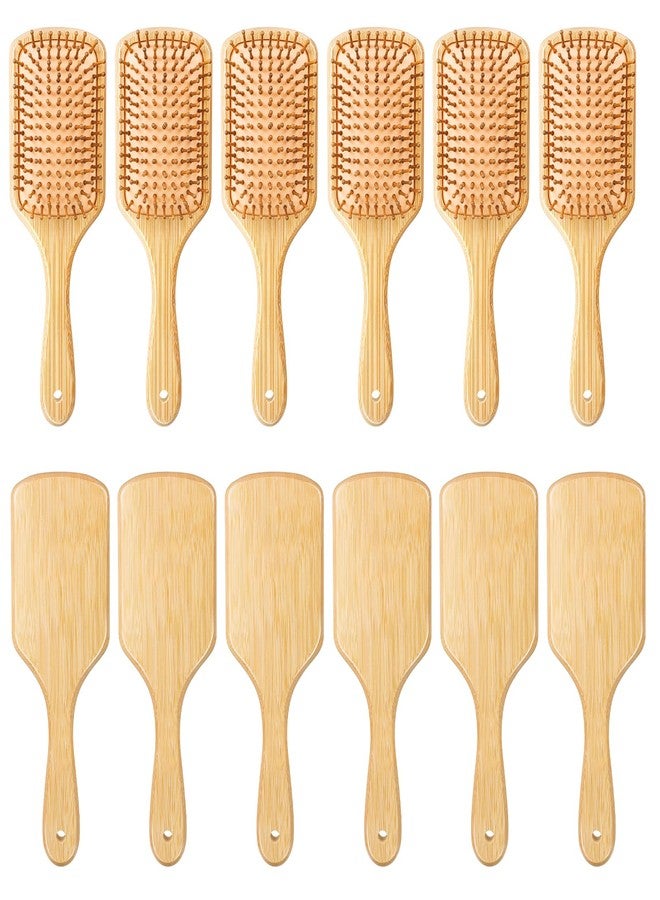 Kifmurase 12 Pcs Bamboo Hair Brush Bulk Natural Wooden Paddle Brush Scalp Massage Bamboo Bristles Anti Static Wooden Hairbrush for Women Men Wedding Gift, Stimulates Scalp for Hair Growth - Image 1