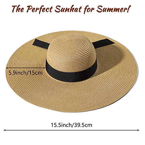 TOBEHIGHER Beach Hats for Women - Sun Hat Womens UPF 50+, Packable Roll Up, Wide Brim Straw Women, Vocation, Cruise, Honeymoon, Travel,Khaki - Image 4