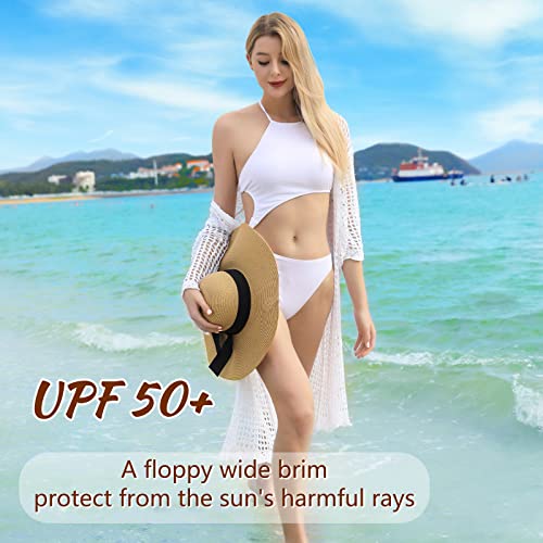 TOBEHIGHER Beach Hats for Women - Sun Hat Womens UPF 50+, Packable Roll Up, Wide Brim Straw Women, Vocation, Cruise, Honeymoon, Travel,Khaki - Image 3