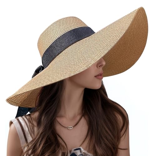 TOBEHIGHER Beach Hats for Women - Sun Hat Womens UPF 50+, Packable Roll Up, Wide Brim Straw Women, Vocation, Cruise, Honeymoon, Travel,Khaki - Image 1