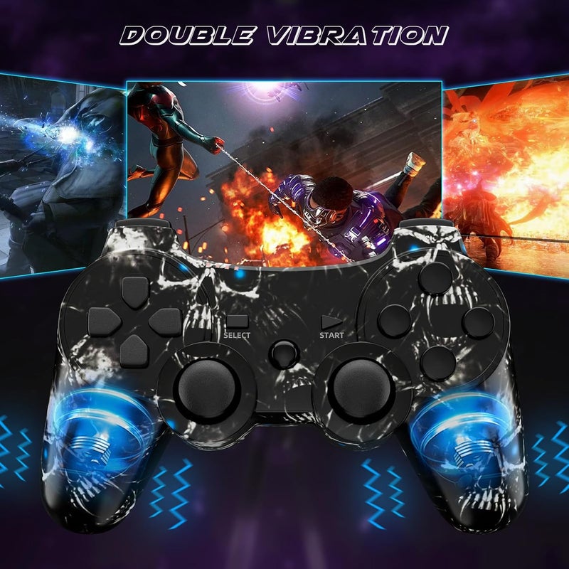 CHENGDAO وحدة تحكم CHENGDAO لـ PS3 حزمة 2 لاسلكية لـ Playstation 3 6-Axis مع اهتزاز مزدوج عالي الأداء، تحكم بالحركة، كابل شحن USB (جمجمة + مجرة) - Image 5
