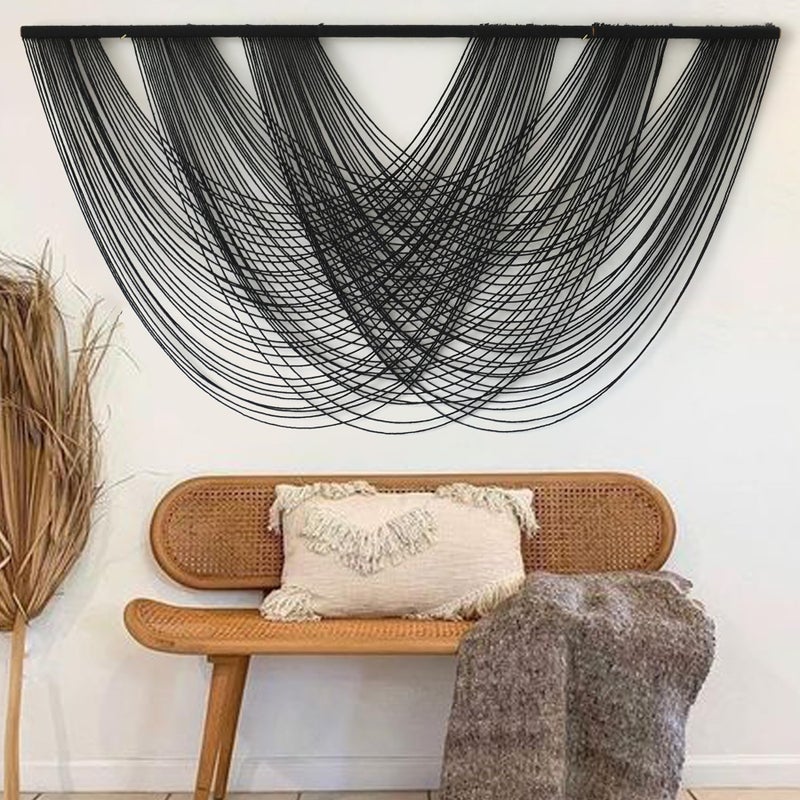 Flber Macrame Wall Hanging Black 59.00" W x 31.00" L Boho Wall Decor Large Boho Yarn Tapestry Living Room Bedroom Home Wall DÃ©cor - Image 1