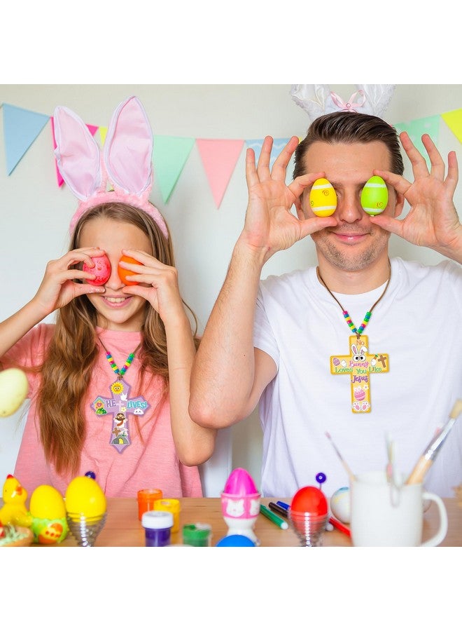 BeYumi Easter Cross Necklace Craft - 28Pcs Easter Religious Cross Necklace Craft Kit for Kids DIY He is Risen Sticker and Beads Christian Decor Sunday School Classroom Party Activities - Image 4