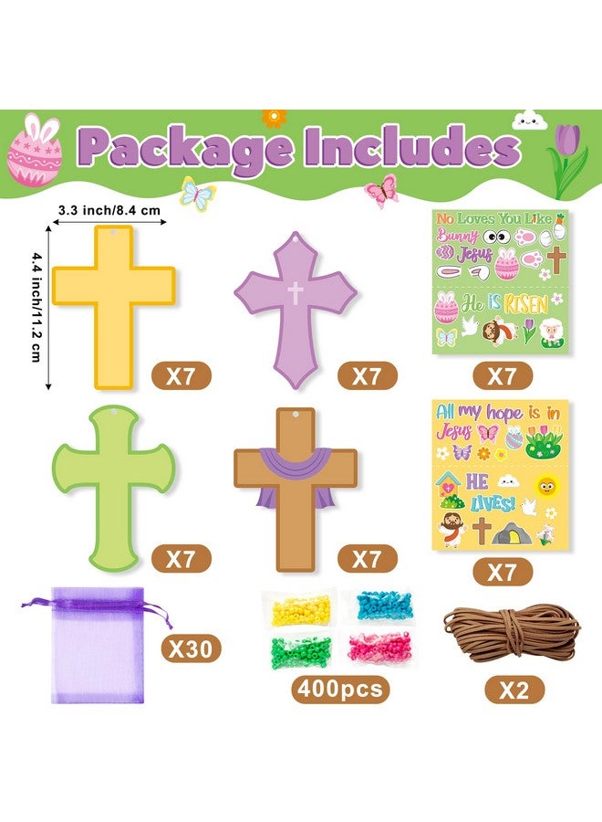 BeYumi Easter Cross Necklace Craft - 28Pcs Easter Religious Cross Necklace Craft Kit for Kids DIY He is Risen Sticker and Beads Christian Decor Sunday School Classroom Party Activities - Image 2