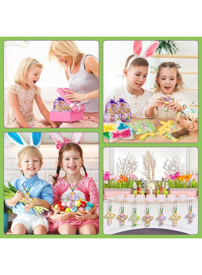 BeYumi Easter Cross Necklace Craft - 28Pcs Easter Religious Cross Necklace Craft Kit for Kids DIY He is Risen Sticker and Beads Christian Decor Sunday School Classroom Party Activities - Image 5