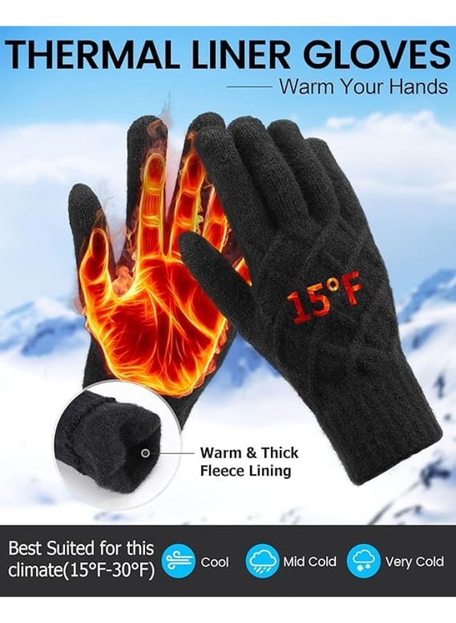2 زوج من القفازات الشتوية النسائية لمس الشاشة مرونة الحفاظ على الدفء الحياكة بطانة الدافئة القفازات مع الطقس البارد - Image 2