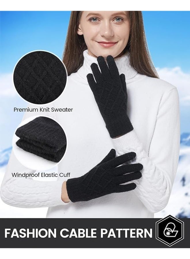 2 زوج من القفازات الشتوية النسائية لمس الشاشة مرونة الحفاظ على الدفء الحياكة بطانة الدافئة القفازات مع الطقس البارد - Image 3