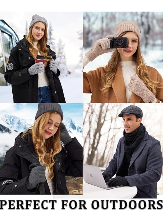 2 زوج من القفازات الشتوية النسائية لمس الشاشة مرونة الحفاظ على الدفء الحياكة بطانة الدافئة القفازات مع الطقس البارد - Image 4