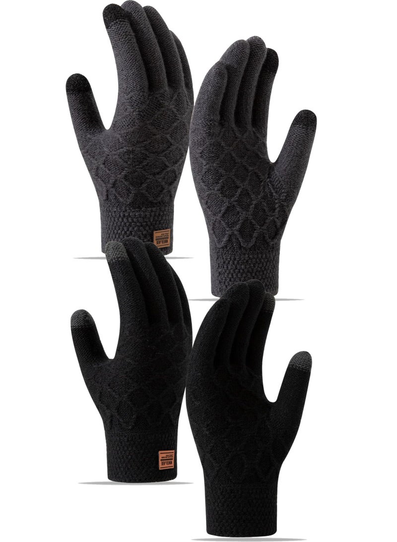 2 زوج من القفازات الشتوية النسائية لمس الشاشة مرونة الحفاظ على الدفء الحياكة بطانة الدافئة القفازات مع الطقس البارد - Image 1