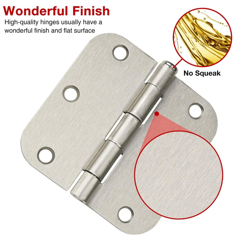 TDCHINGES 12 Pack Brushed Nickl Door Hinges 3.5 Inch X3-1/2 5/8 Radius Round Interior Hinge 3 "" Satin Silver Heavy Duty Steel Iron Hardware For Bifold Standard Doors Home House Decor Accessories Kits - Image 2