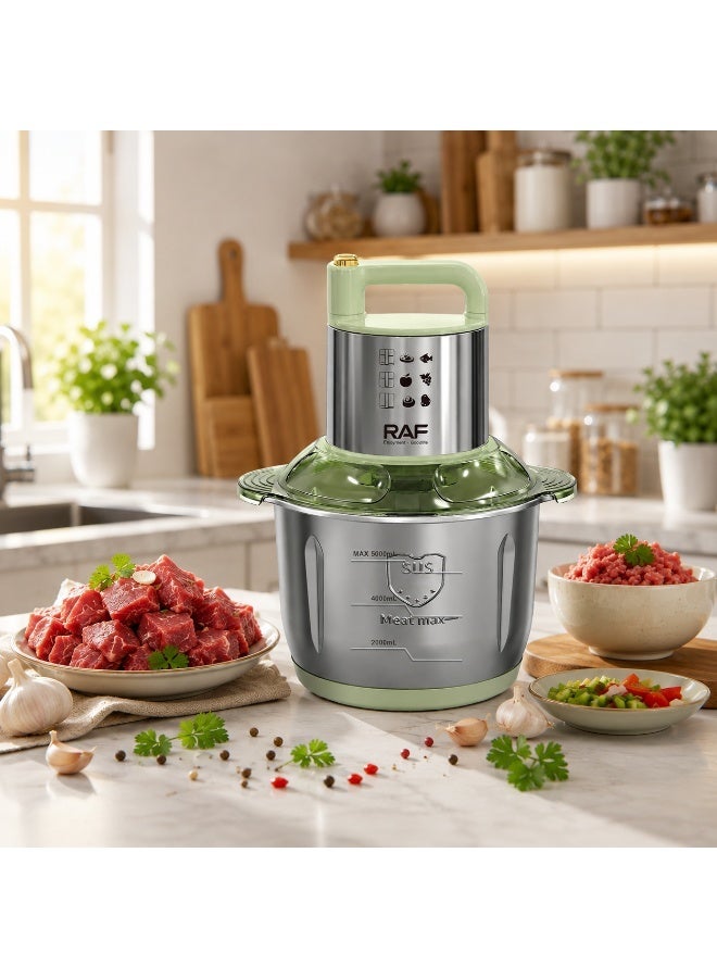 RAF Food Processor 5.0L Stainless Steel Bowl 500W Powerful Motor Double Layer Sharp Blade Electric Meat Vegetable Chopper Kitchen Appliance - Image 1