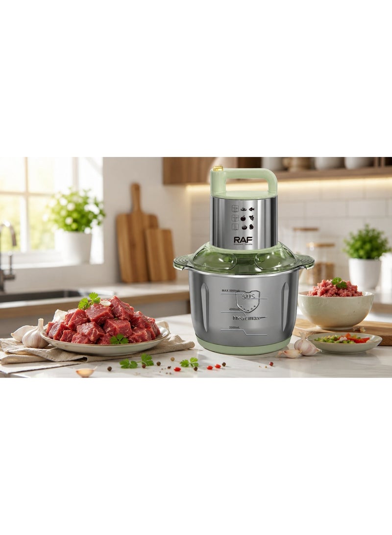 RAF Food Processor 5.0L Stainless Steel Bowl 500W Powerful Motor Double Layer Sharp Blade Electric Meat Vegetable Chopper Kitchen Appliance - Image 2