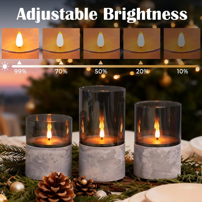 LEDHOLYT Rechargeable Marble Flameless Candles, Gray Glass LED Pillar Candle with Remote & Timer,Decorative Candles for Living Room, Bedroom, Holiday DÃ©cor & Gifts for Women,Set of 3 - Image 3