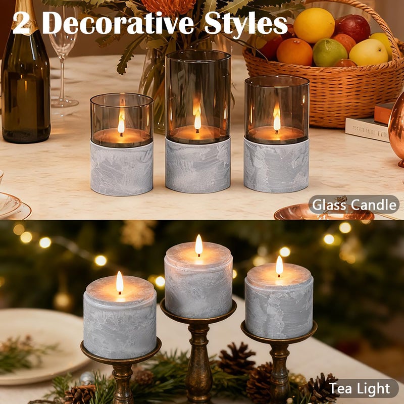 LEDHOLYT Rechargeable Marble Flameless Candles, Gray Glass LED Pillar Candle with Remote & Timer,Decorative Candles for Living Room, Bedroom, Holiday DÃ©cor & Gifts for Women,Set of 3 - Image 5