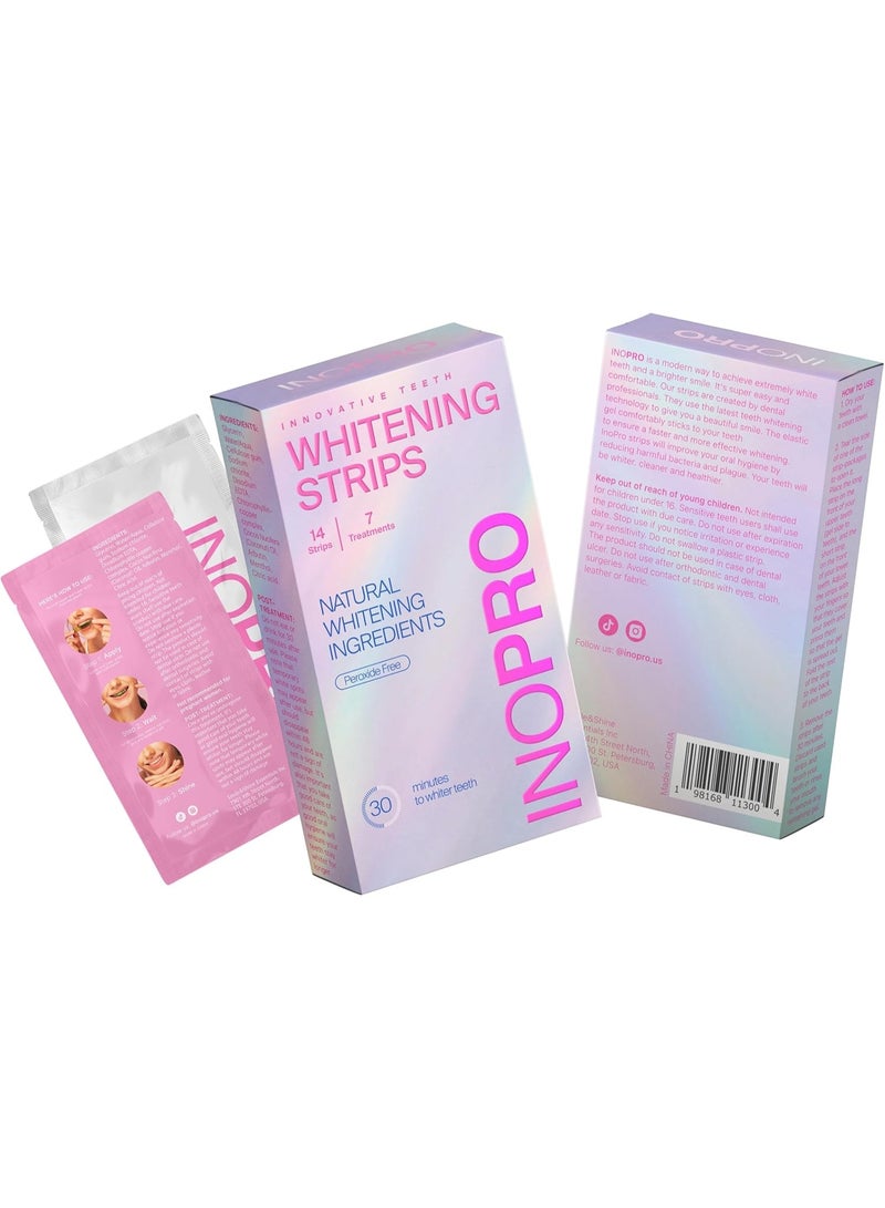 InoPro Teeth Whitening Strips 14 Treatments Kit - Teeth Whitener, Peroxide Free, Enamel Safe Green White Strips, Deep Stains Removal - Instant Teeth Whitening Without The Harm (28 Strips) - Image 4