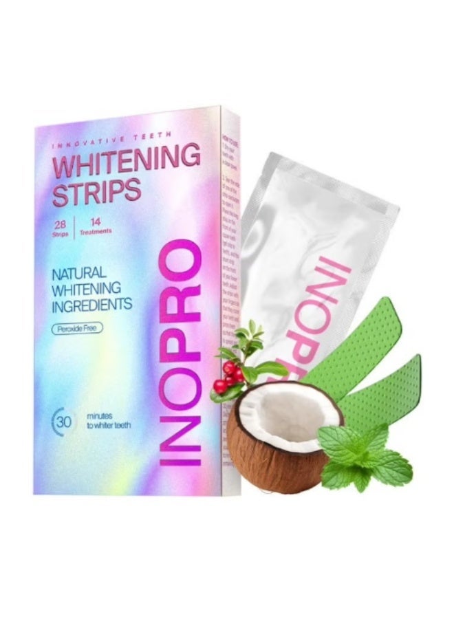 InoPro Teeth Whitening Strips 14 Treatments Kit - Teeth Whitener, Peroxide Free, Enamel Safe Green White Strips, Deep Stains Removal - Instant Teeth Whitening Without The Harm (28 Strips) - Image 1