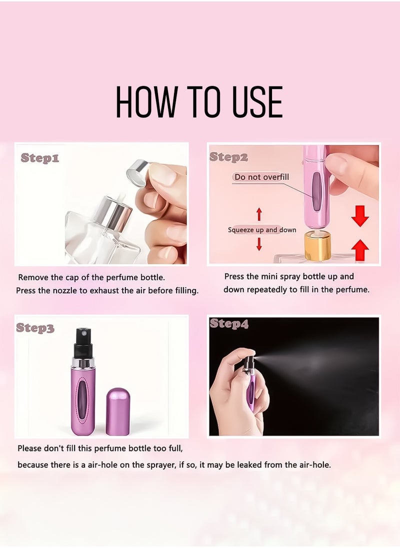 Travel Perfume Atomizer Set – 5pcs Travel Refillable Bottles | Fine Mist | TSA-Friendly for Men & Women