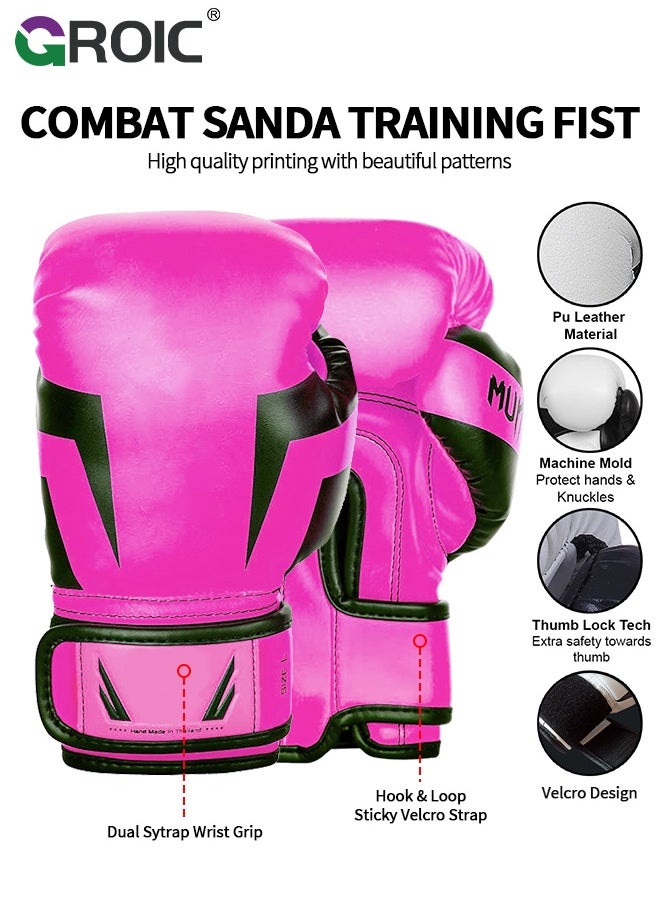 GROIC - 12OZ Boxing Gloves PU Leather,Kickboxing MMA Sparring Training, Advanced TAKKA Closure, Padding, Punch Bags Speed Ball Focus Pads Workout(Pink) - Image 1
