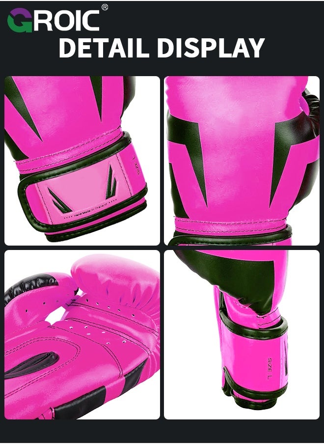 GROIC - 12OZ Boxing Gloves PU Leather,Kickboxing MMA Sparring Training, Advanced TAKKA Closure, Padding, Punch Bags Speed Ball Focus Pads Workout(Pink) - Image 1