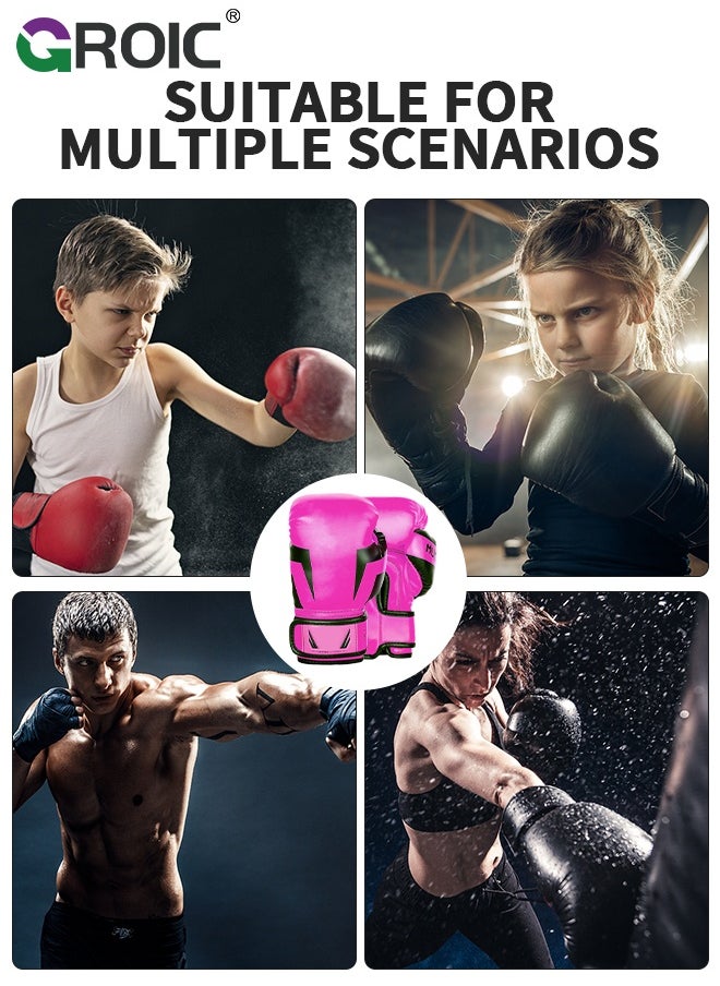 GROIC - 12OZ Boxing Gloves PU Leather,Kickboxing MMA Sparring Training, Advanced TAKKA Closure, Padding, Punch Bags Speed Ball Focus Pads Workout(Pink) - Image 1