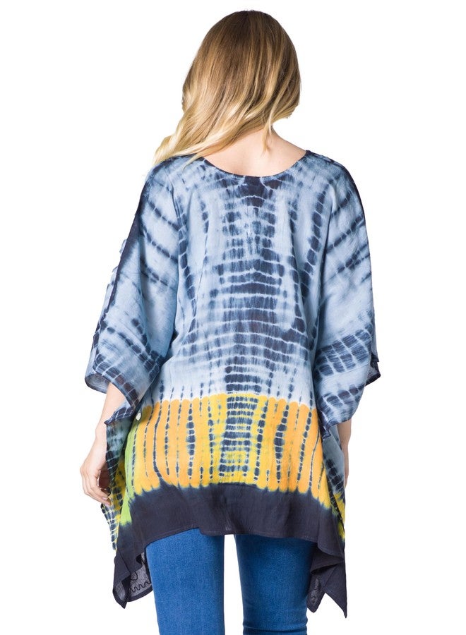 Sakkas K2022New - Eliana Wide Long Tall Embroidered Tie Dye Ombre Batik Poncho Top Blouse - Black/Grey - OS - Image 2