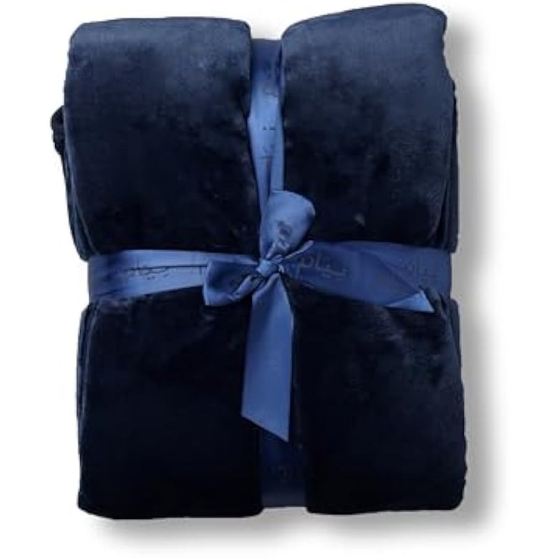 Loquat 100% polyester winter blanket. Size 200X150 - Soft and comfortable velvet blanket, dual colours. Dark blue colour - Image 1