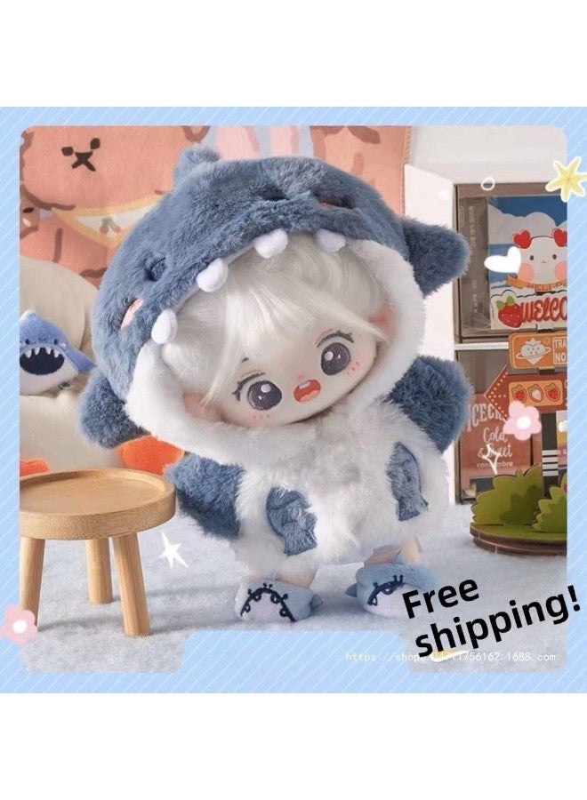 20cm Doll Coat Cute Shark Hoodie Coat Plush Coat Cotton Doll Replacement For Men And Women-Height:Blue Shark Suit + Shoes + Pants-15-20cm Universal Baby Clothes - Image 4