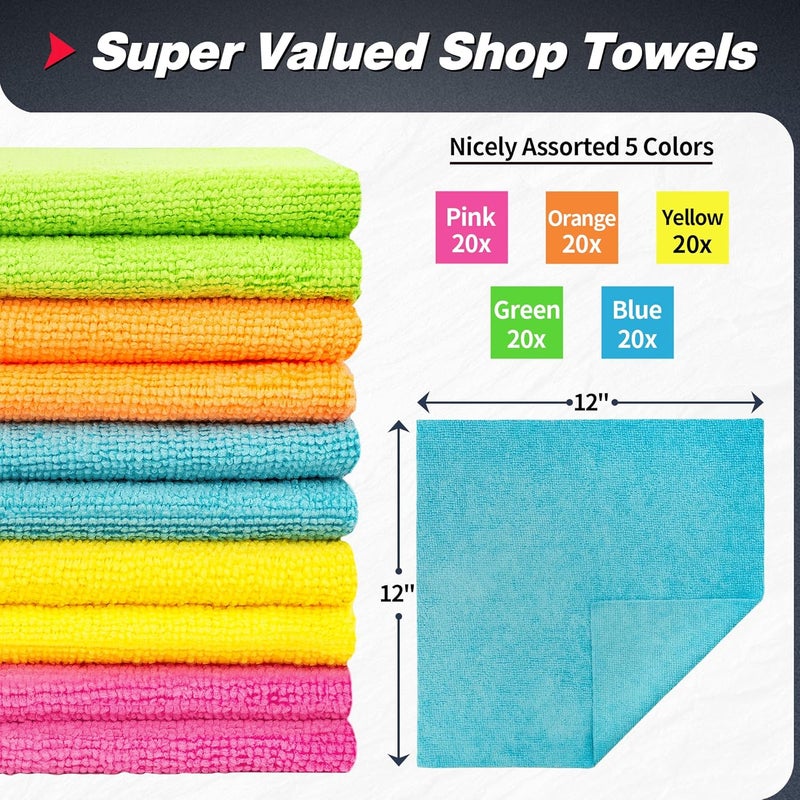 FIXSMITH Microfiber Cleaning Cloth Bulk, 100 Pack - Lint-Free, Absorbent Shop Towels for All-Purpose Cleaning - Image 2