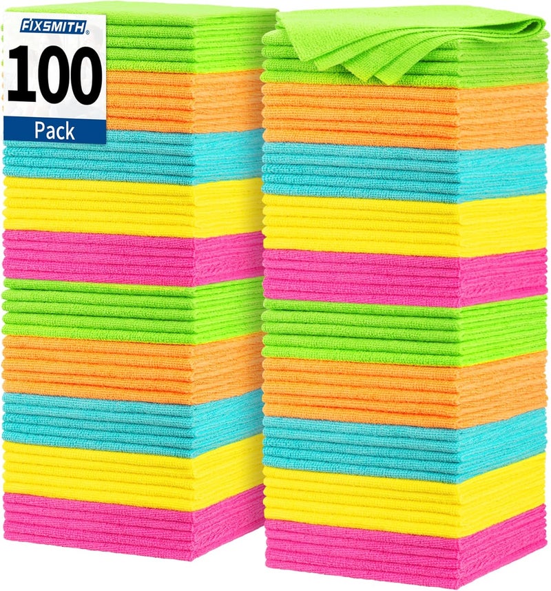 FIXSMITH Microfiber Cleaning Cloth Bulk, 100 Pack - Lint-Free, Absorbent Shop Towels for All-Purpose Cleaning - Image 1