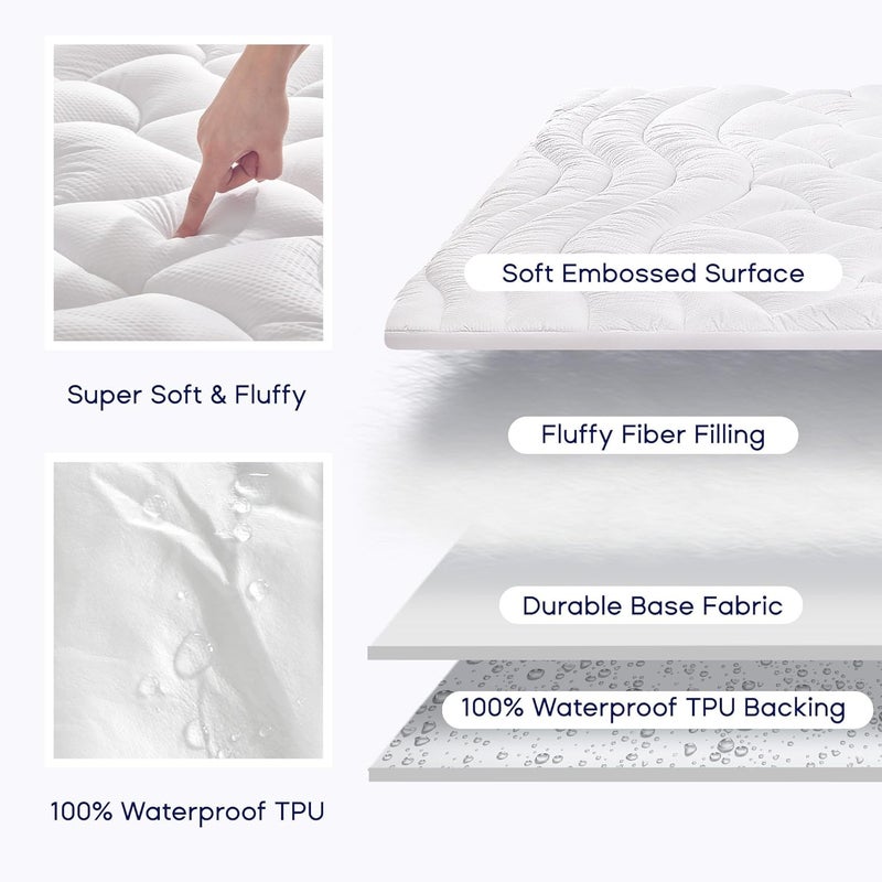 SLEEP ZONE واقي مرتبة سميك إضافي من سليب زون لتخفيف آلام الظهر، واقي مرتبة هادئ مع جيب عميق يصل إلى 21 بوصة (أبيض، كامل) - Image 3