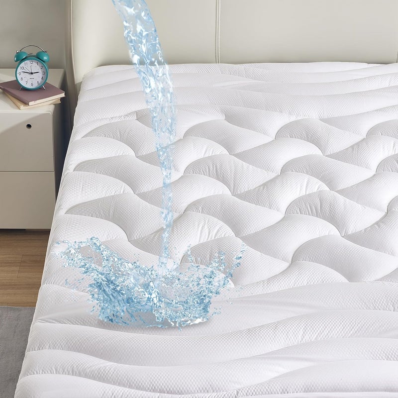 SLEEP ZONE واقي مرتبة سميك إضافي من سليب زون لتخفيف آلام الظهر، واقي مرتبة هادئ مع جيب عميق يصل إلى 21 بوصة (أبيض، كامل) - Image 1