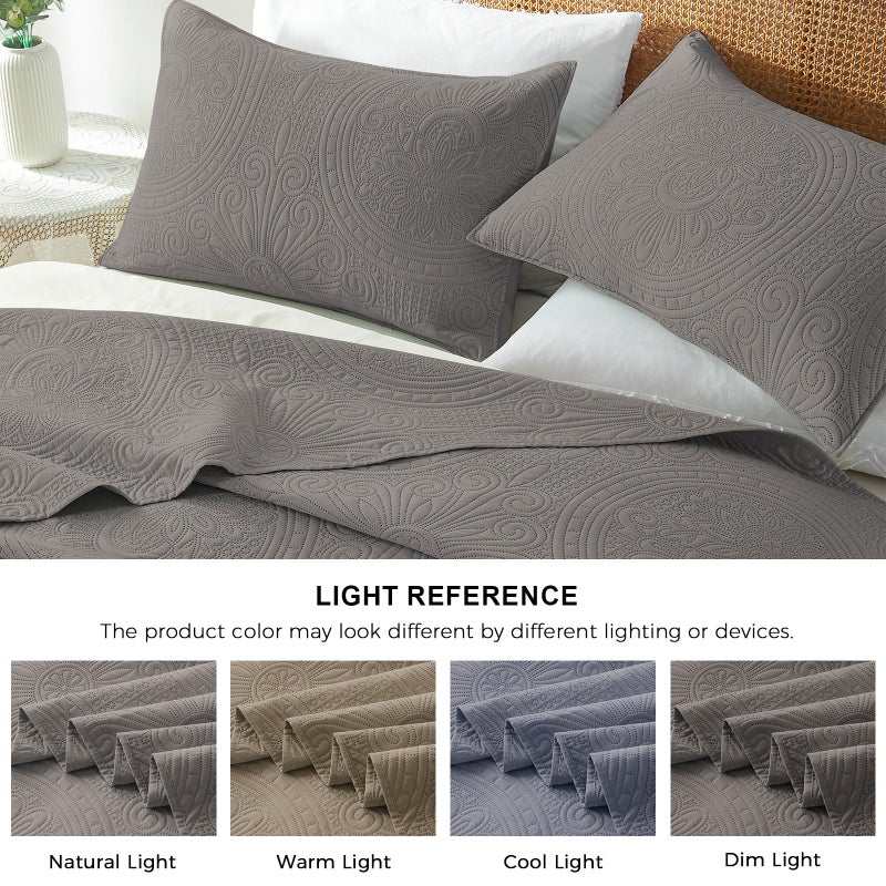 WURUIBO Full/Queen Quilt Set Grey,Ultrasonic Embossed Bedspread, Lightweight Microfiber Coverlet, Modern Thin Bedding Set for All Season, 3 Piece(1 Quilt,2 Pillow Shams) - Image 5