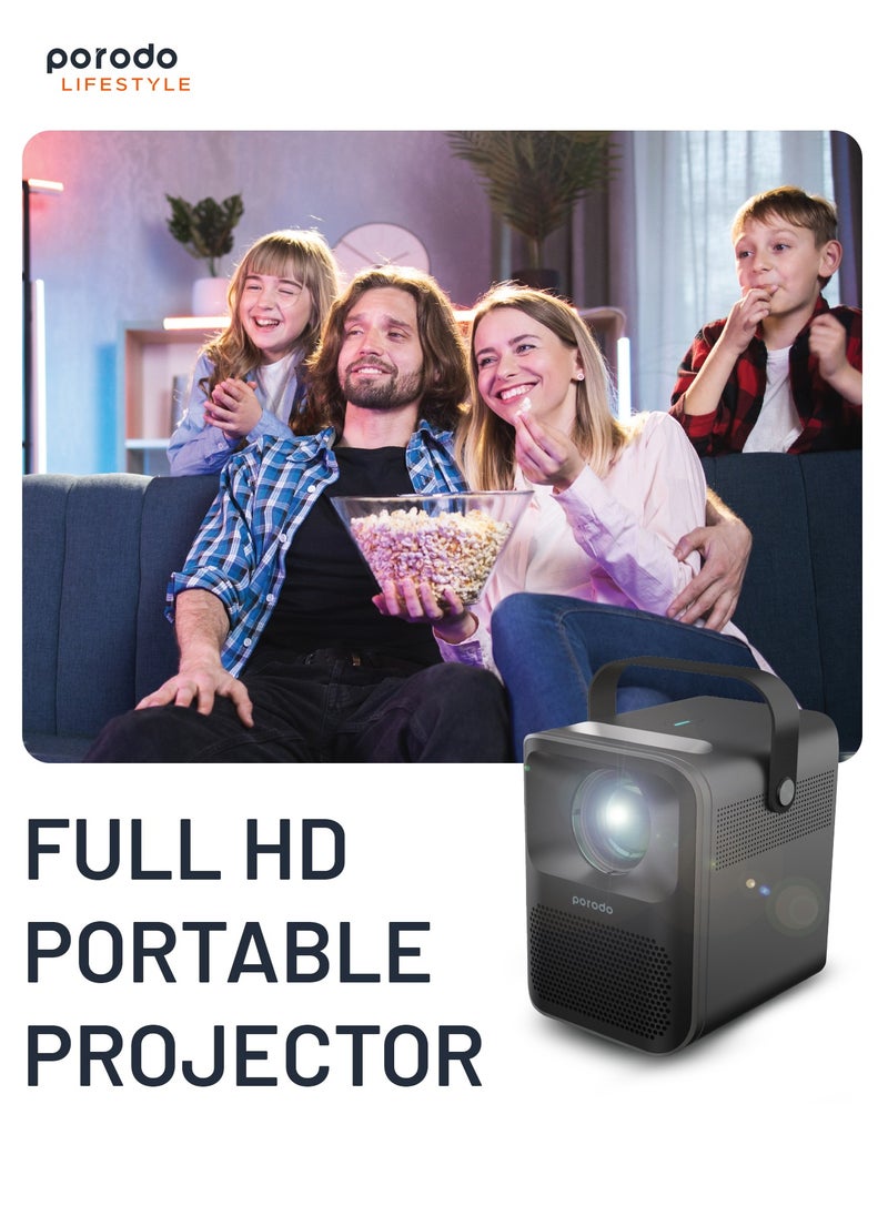 porodo - Full HD Portable Projector 2600mAh Built-in Battery Up to 100 inch Display 70 Min Playtime Wireless Mirroring Bluetooth Version 4.0 - Black - Image 1
