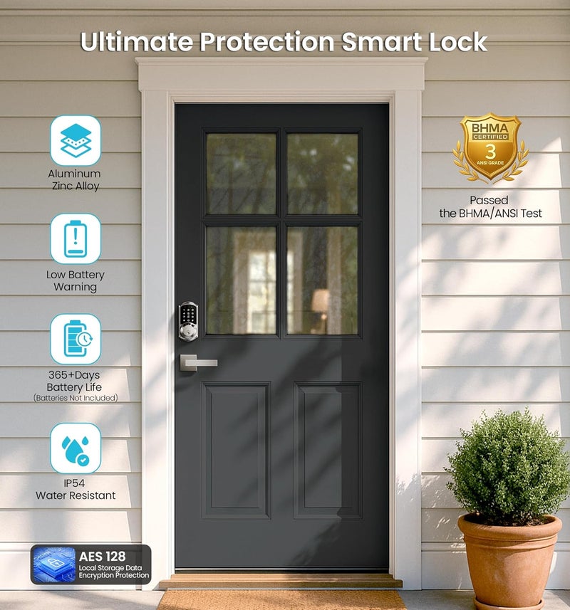 Veise VE06-L Smart Locks with 2 Lever Handle Set, App Control, Keyless Entry Deadbolt for Front Door, Electronic Digital Touchscreen Keypad, Auto Lock, Waterproof, Easy Installation, Satin Nickel - Image 5