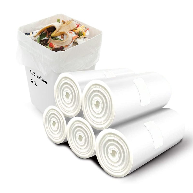 Wifpme Small Trash Bags 1.2 Gallon  Biodegradable Gallon Waste Bag  Mini Compostable Strong Bathroom Wastebasket Can Liners Garbage Bags For Home Office Kitchen Fit 5 Liter 5L  1 Gal  (120 Counts White) - Image 1